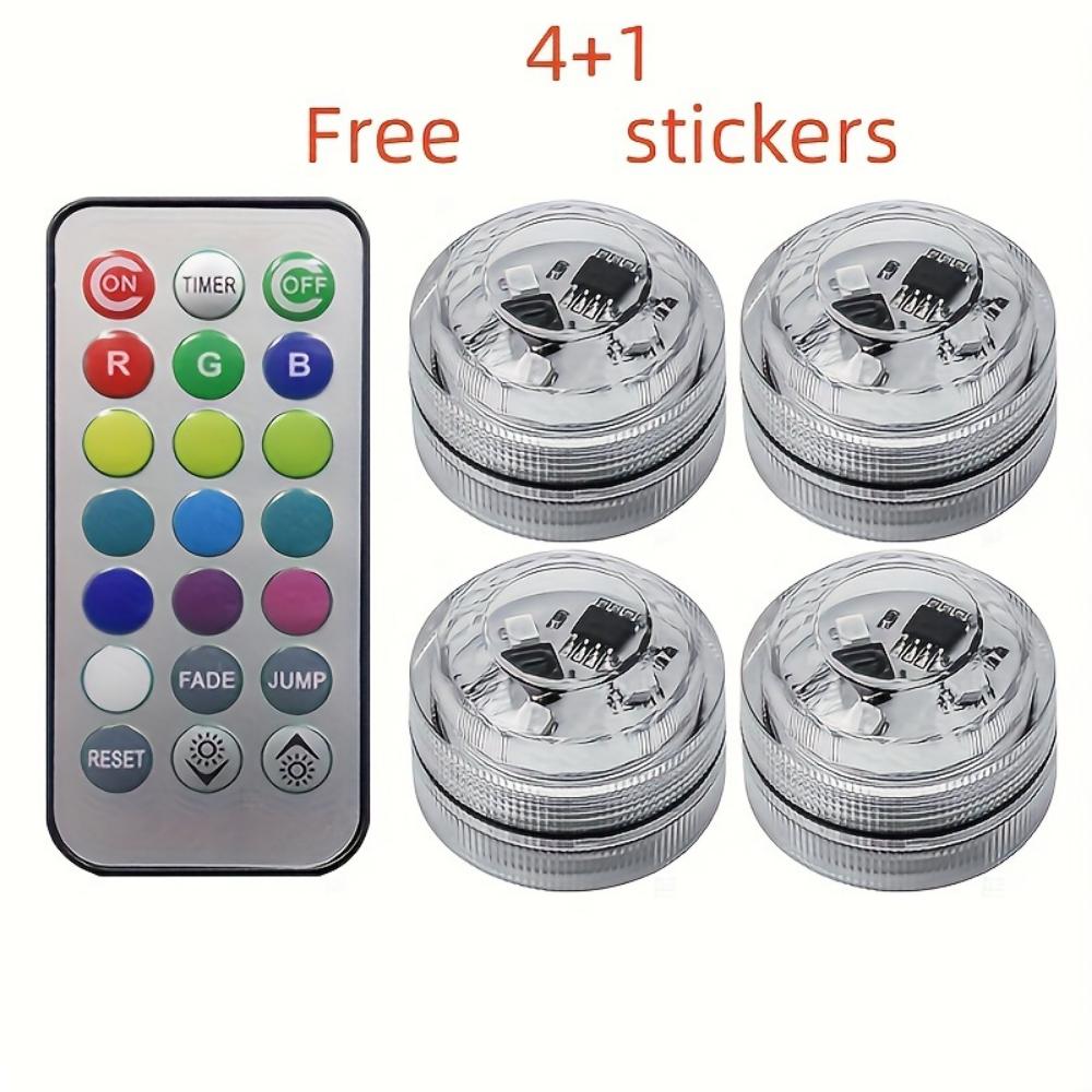 

Беспроводной самоклеящийся светодиодный светильник для салона автомобиля, пульт дистанционного управления, украшение для крыши автомобиля, подножия, атмосфера RGB, аквариум для дайвинга, цвет батареи 4+1