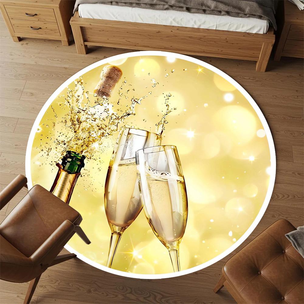 1pc Champagne Celebration Round Chair mat Area Rug - Non-Slip, Floor Mat for Office, Bedroom, home decor Christmas Gift p0811315