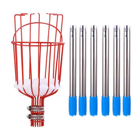 Fruit Picker with Basket Stainless Steel Segmented Long Handle Fruit Harvesting Tool