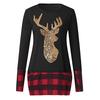 Womens Christmas Tops Plaid Splice Hem Long Sleeve Cute Tunic Blouse