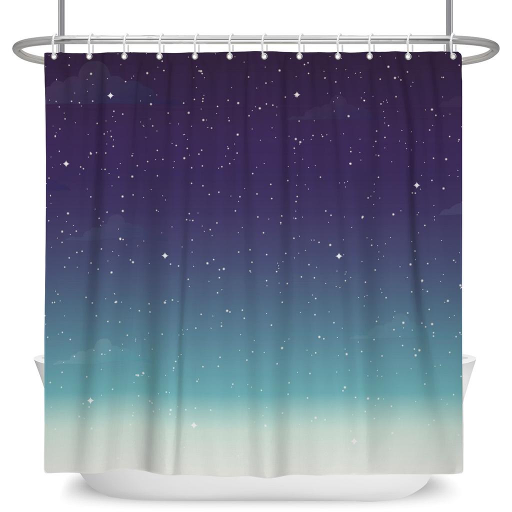 Dreamy Starry Sky Theme Modern Bathroom Curtain Aurora Planet Galaxy Moon Waterproof Polyester Shower Curtain Decor With 12 Hook