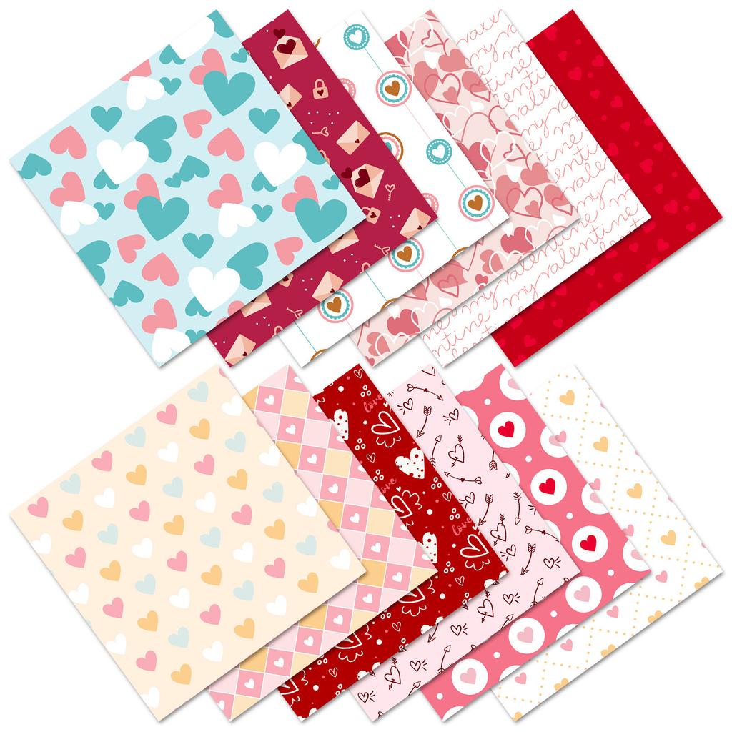 12 Sheets Per Pack Of Valentine'S Day Small Floral Love Decoration Backing Guka Handbook Material Paper