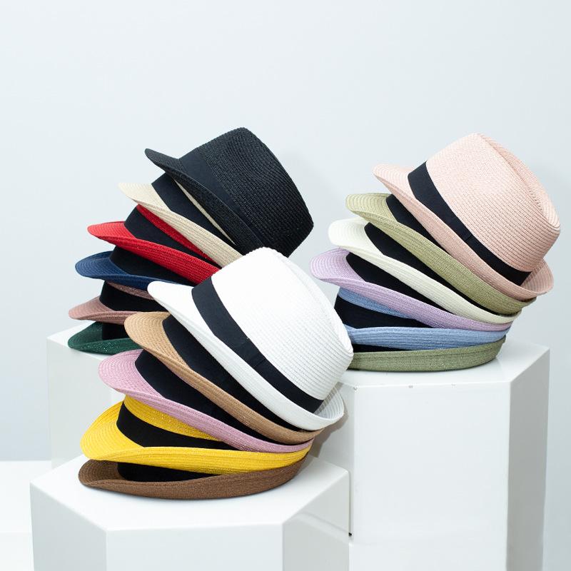 Spring Summer New Fedora Hat for Men Women, British Style Jazz Cap, Outdoor Travel Sun Protection Straw Hat