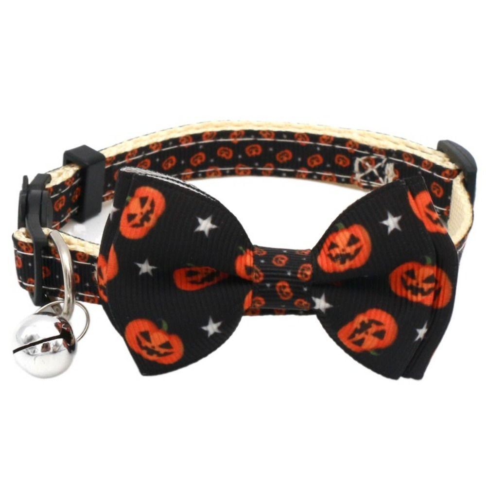 With Bell Kitten Pumpkin Necklace Adjustable Cat Pumpkin Bow Tie Halloween Cat Collar  Halloween