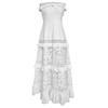 Boho Women Summer Holiday Lace Hollow Out Sundress Solid Slash-Neck Maxi Dress
