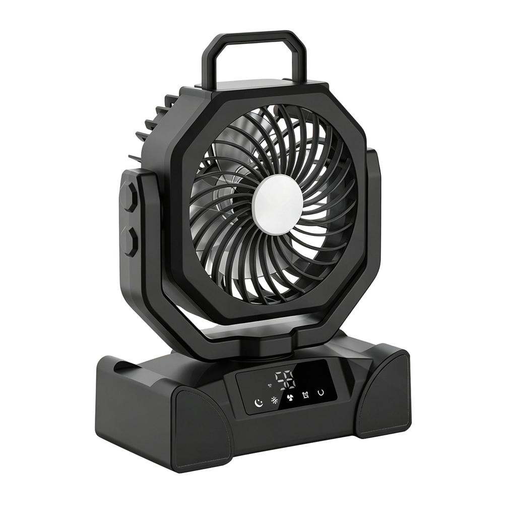 New Camping Fan Outdoor Solar External Digital Display Large Capacity Emergency Power Supply Shaking Head Lighting Fan 2W MA Capacity
