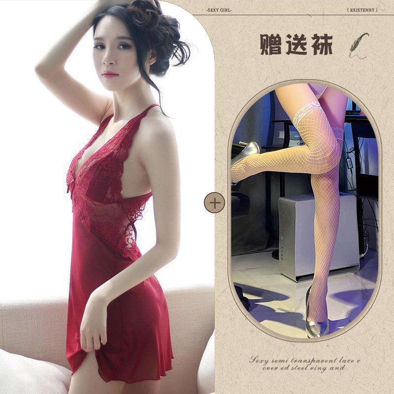 Sex Underwear Sexy Lace Hollow Backless Cross Suspender Mesh Nightdress Backless Clothing