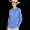 Women's French Pleated Stripe Cotton Blend Shirt