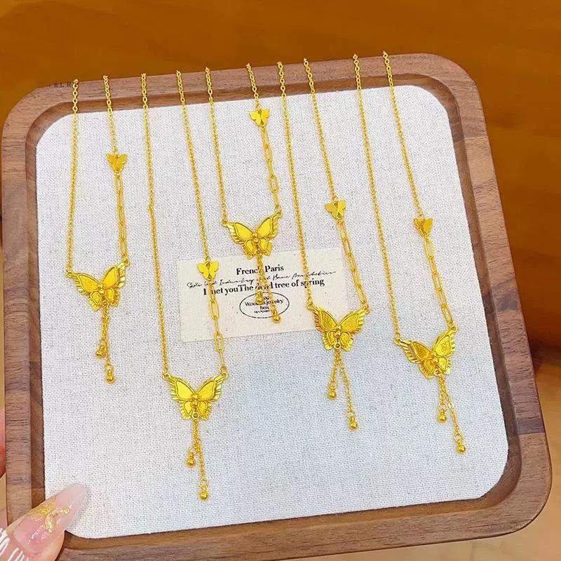 Butterfly pendant necklace double-layer three-dimensional tassel butterfly collarbone chain for gifts