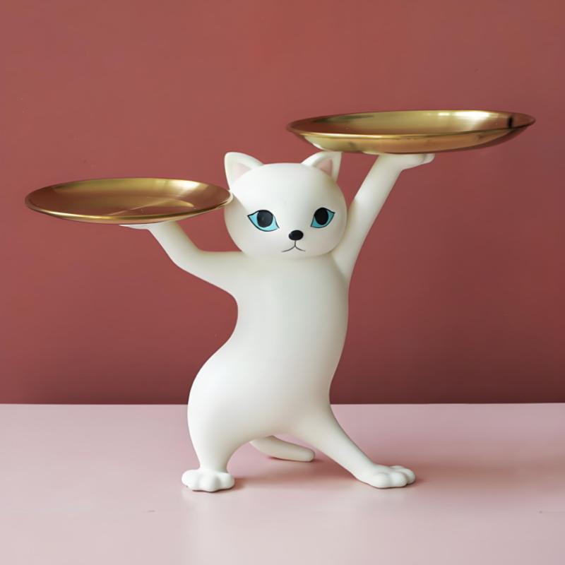 Cartoon Resin Cat Tray Statue - Entryway Desk Decor With Storage, Whimsical Key Candy Dish, Perfect Home Office Gift