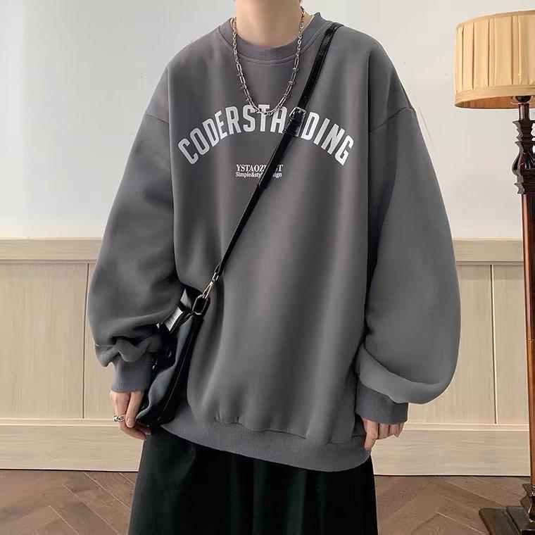 

Мужской модный худи черного цвета из плотного флиса, утолщенный, с круглым вырезом, с длинными рукавами, без капюшона, универсальный для осени/зимы. 2XL (140-150 cm)