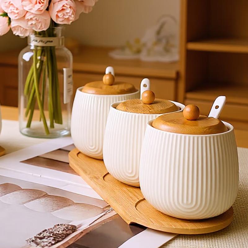 LISM 3-Piece Condiment Jar Set with Tray