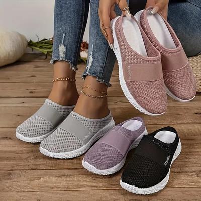 Women's Solid Color Mules, Soft Sole Platform Slip On Walking Shoes, Half Drag Breathable Shoes