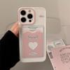 Korean Pink Love Card Bag Suitable for Apple 15 Promax Mobile Phone Case Iphone14 Niche 16 All Inclusive 13 Soft