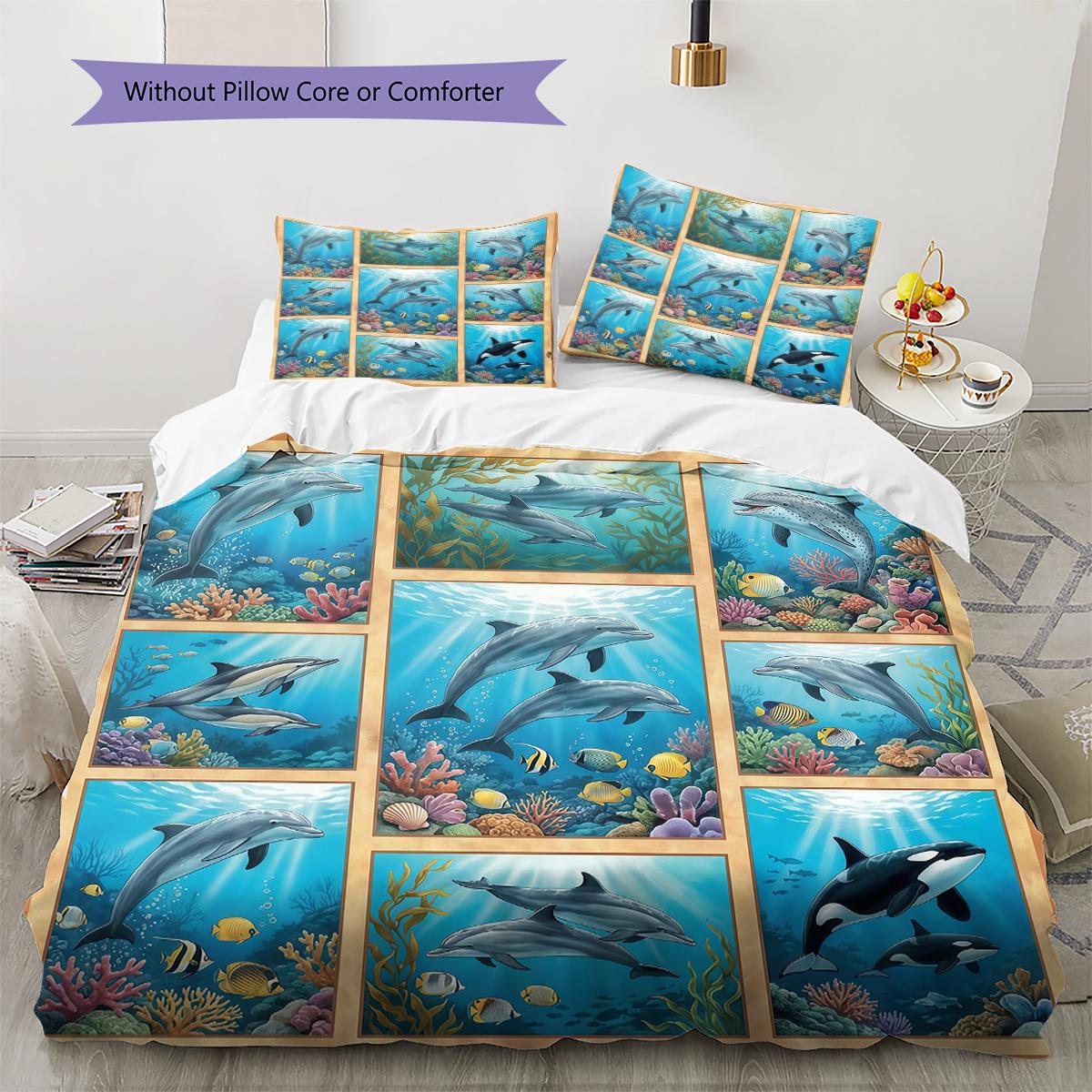

Retro Ocean Animals Pattern Bedding,Quilt Set Quilt Cover Pillowcase Home Birthday Gift (1 * duvet cover + 2 * pillowcase, without core) 135x200cm