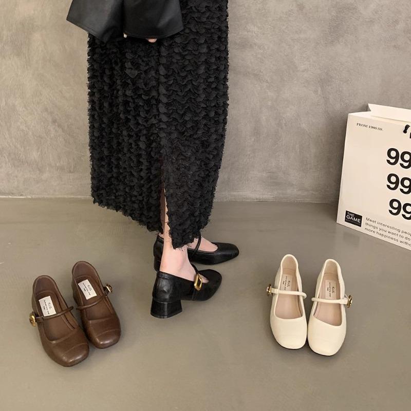 Spring Mary Jane shoes shallow single shoes women's small leather shoes medium thick heel new retro