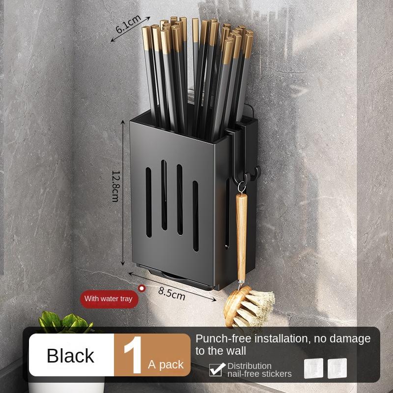 Punch-Free Basket Chopsticks Holder Kitchen Rack Wall-Mounted Household Spoon Chopsticks Cage Chopsticks Storage Box Drain Hanger