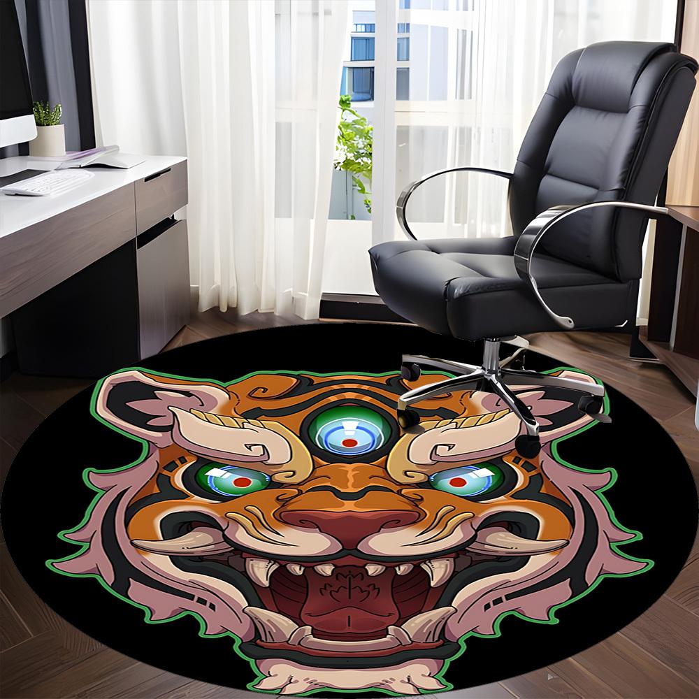 1PC Tiger Head Office Round Rug, Non slip, Soft and Durable Office Rug for Interior Decoration, Perfect for Office