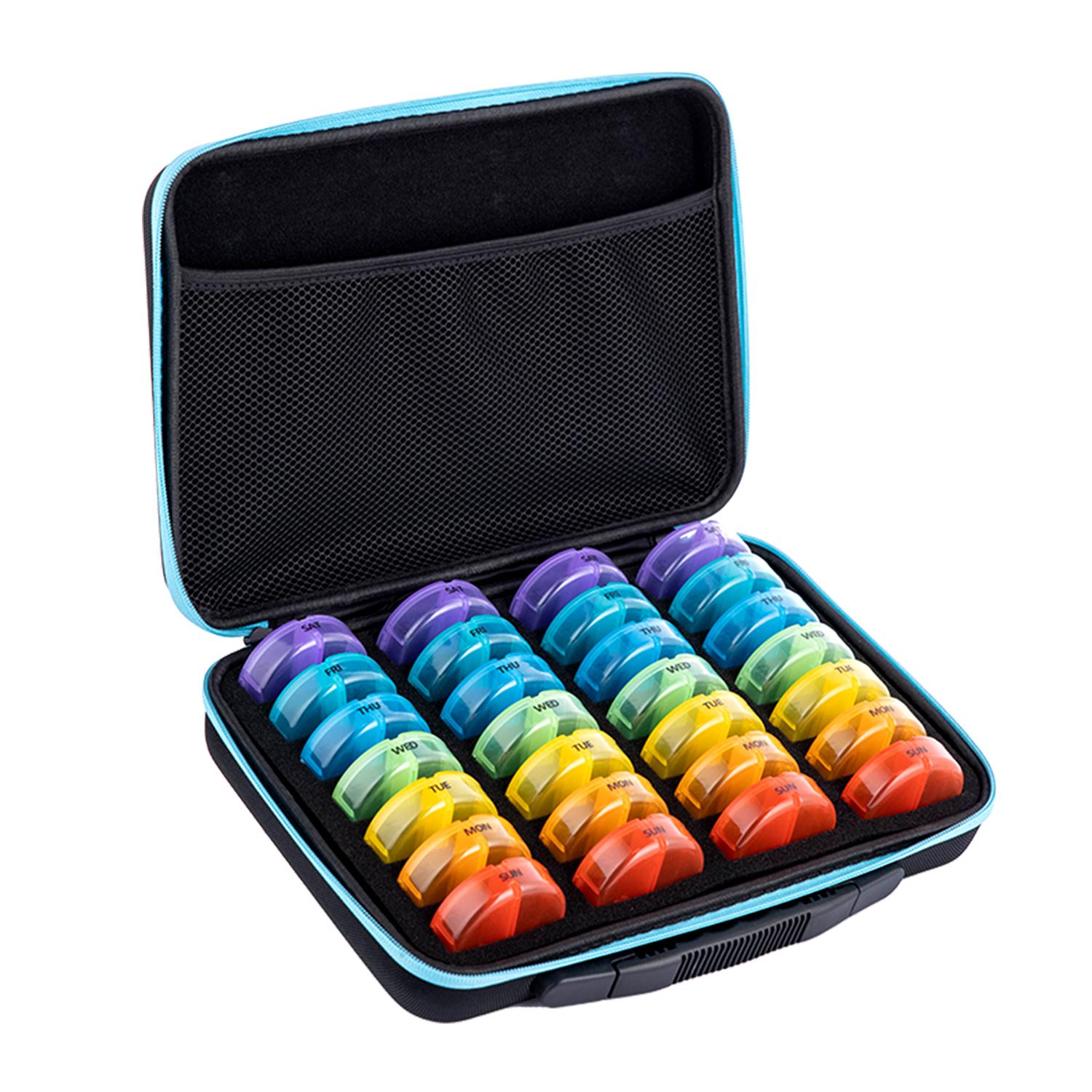 

Monthly Pill Organizer Box 2 Times a Day, with 28 Daily Pocket Case, Traval Pill Box with Portable Hard Case чёрный