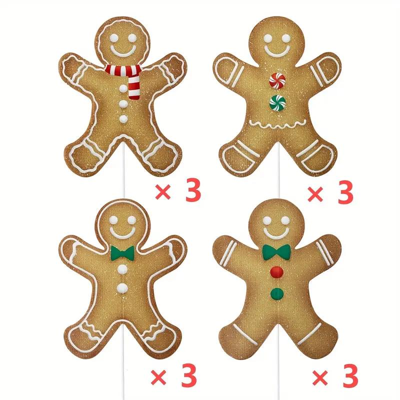 8pcs Large Gingerbread Man Christmas Tree Ornaments, Rustic Plastic Gingerbread Decorations, for Holiday Home, Office Vase Decor