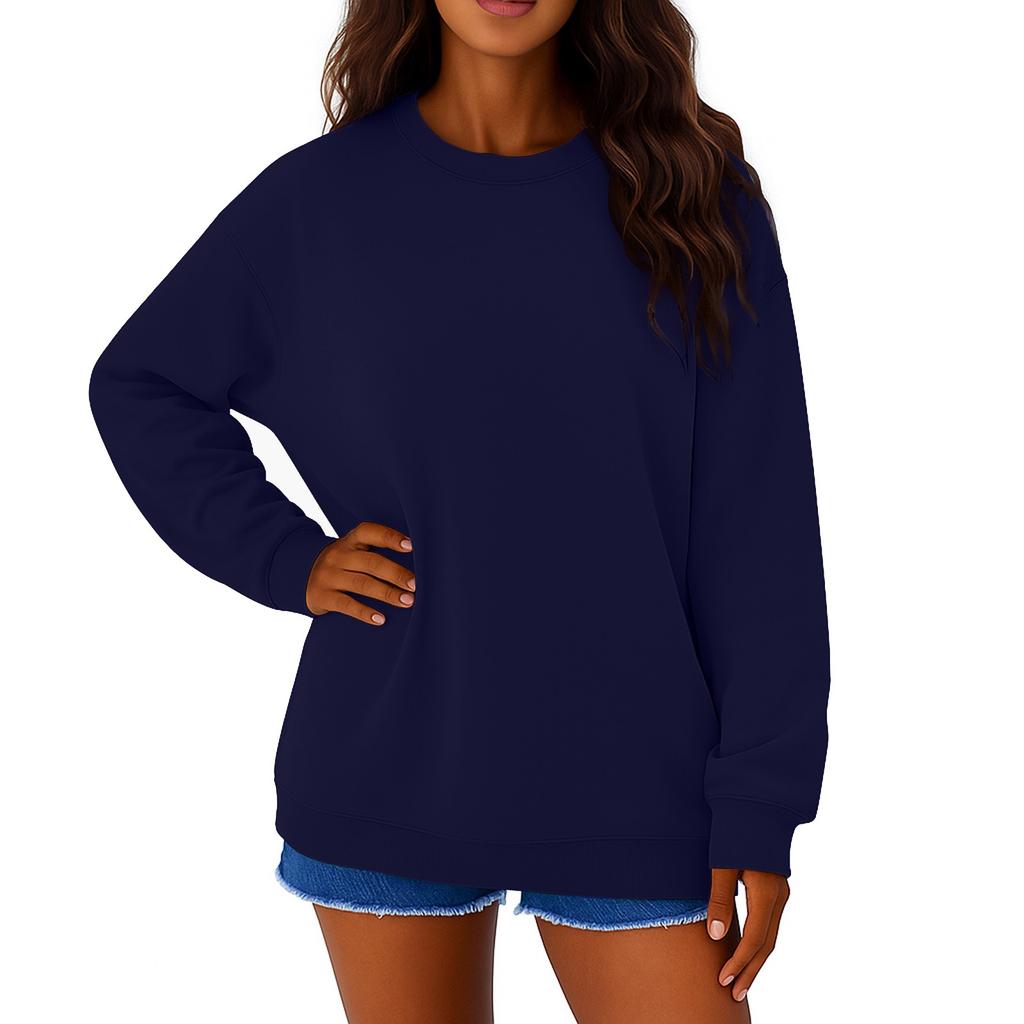Moletom Casual Feminino de Veludo Cor Sólida Gola Redonda Solto