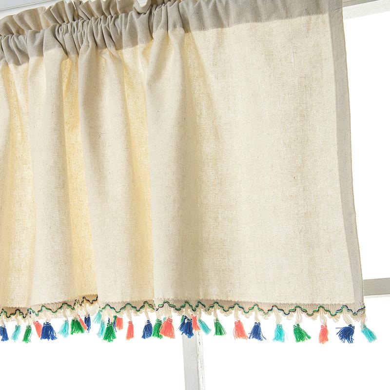 Linen cotton fringed lace short curtain Japanese style small short curtain Cabinet curtain Partition curtain Dustproof semi-blackout curtain