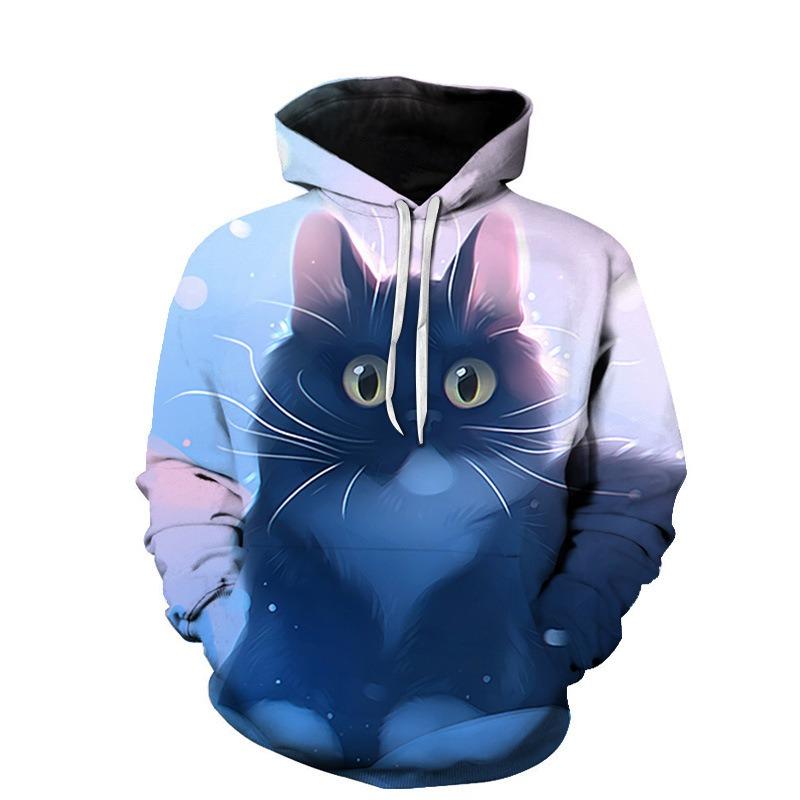 Autumn 3D Cute Cat Printed Hoodies Fashionable Casual Sports Long Sleeved Men's Hooded Sweatshirts