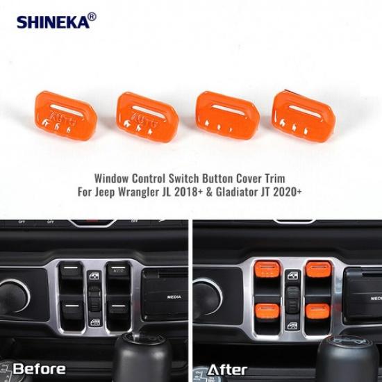 Orange Window Lift Switch Button Trim Cover Bezels For Jeep Wrangler JL JT 2018+