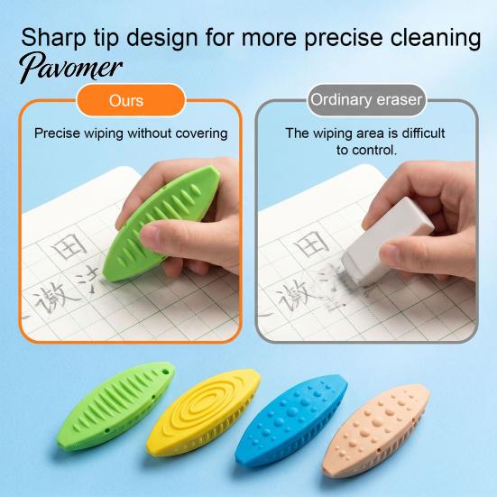 No Debris 4Pcs Creative Sensory Stone Eraser, Triangular Pencil Eraser for Office Students, Soft Rubber Dustless Kids, School Supplies