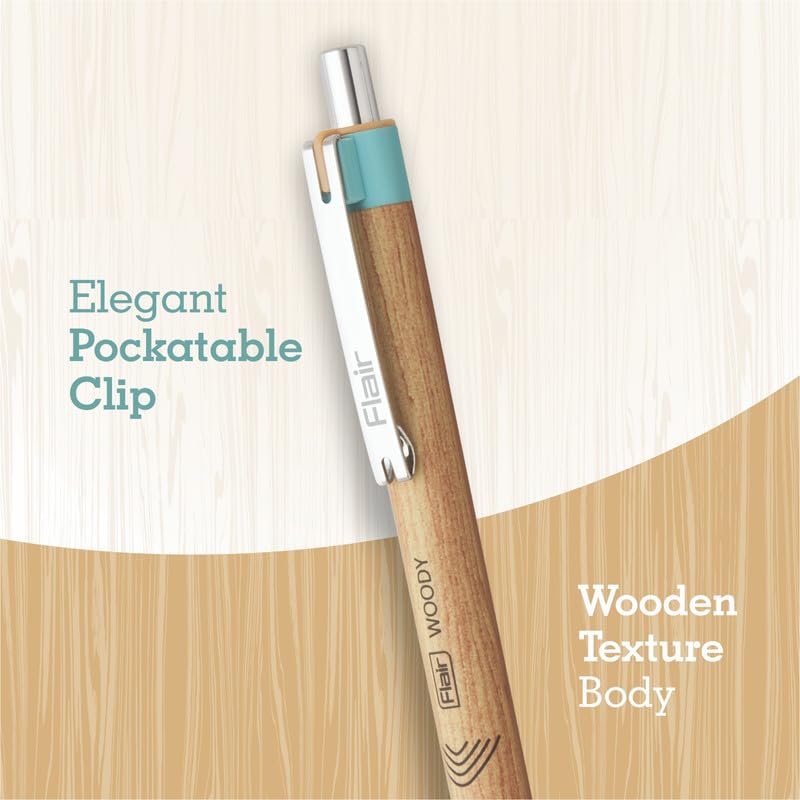Flair Woody Cliq 0.7mm Retractable Ball Pen Blue Ink Pack Of 1 x 5 pens Smooth Writing Pens For Office School And Daily Use