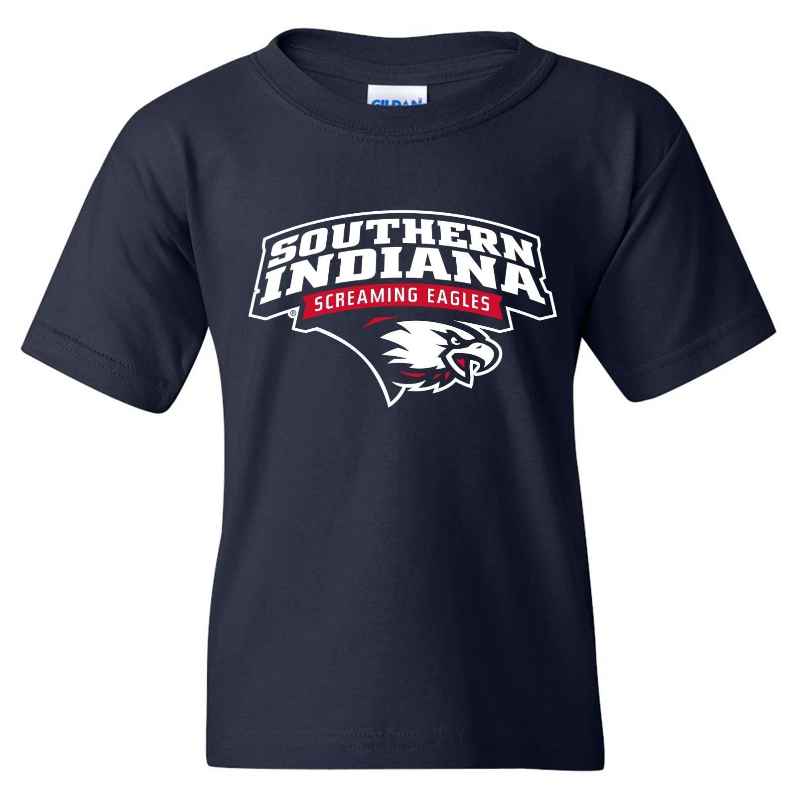 Southern Indiana Screaming Eagles Arch Logo Licensed Unisex Youth T-Shirt - Navy XL