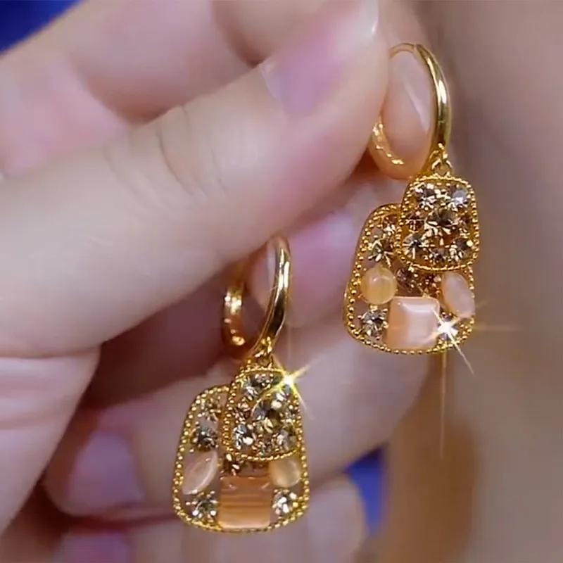 New Square Brown Crystal Zircon Double Layer Drop Earrings For Women Fashionable Daily Accessory Party Jewelry Birthday Gifts