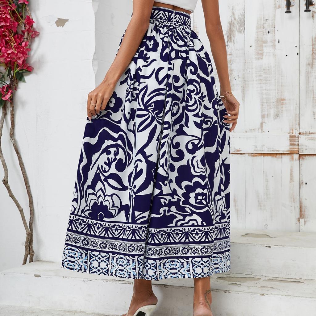 Tooxika Nová tištěná etnická poloviční sukně, sváteční ležérní dlouhá sukně s velkým rozsahem