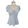 2026 Summer New V-neck Drawstring Tie Sexy Short Sleeve Solid Color Women's T-shirt