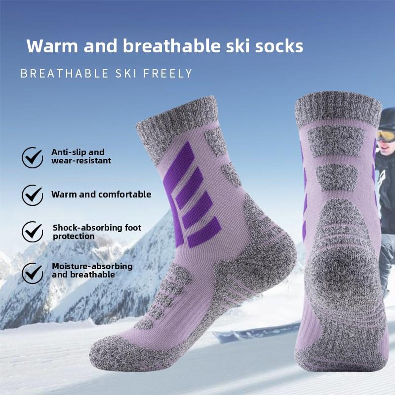 Winter/Spring Ski Socks - Women's Mid-Calf Thick Towel Bottom Anti-Slip Wear-resistant Cushioning Wool Socks for Warmth and Comfort