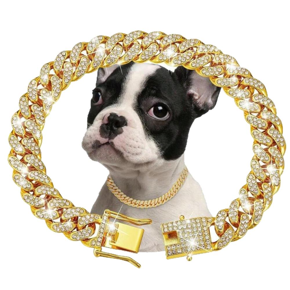 Collar para mascotas, aleación incrustada con pedrería, 13 mm, cadena cubana, adecuado para tamaños grandes, medianos y pequeños, collares para gatos y perros, collares