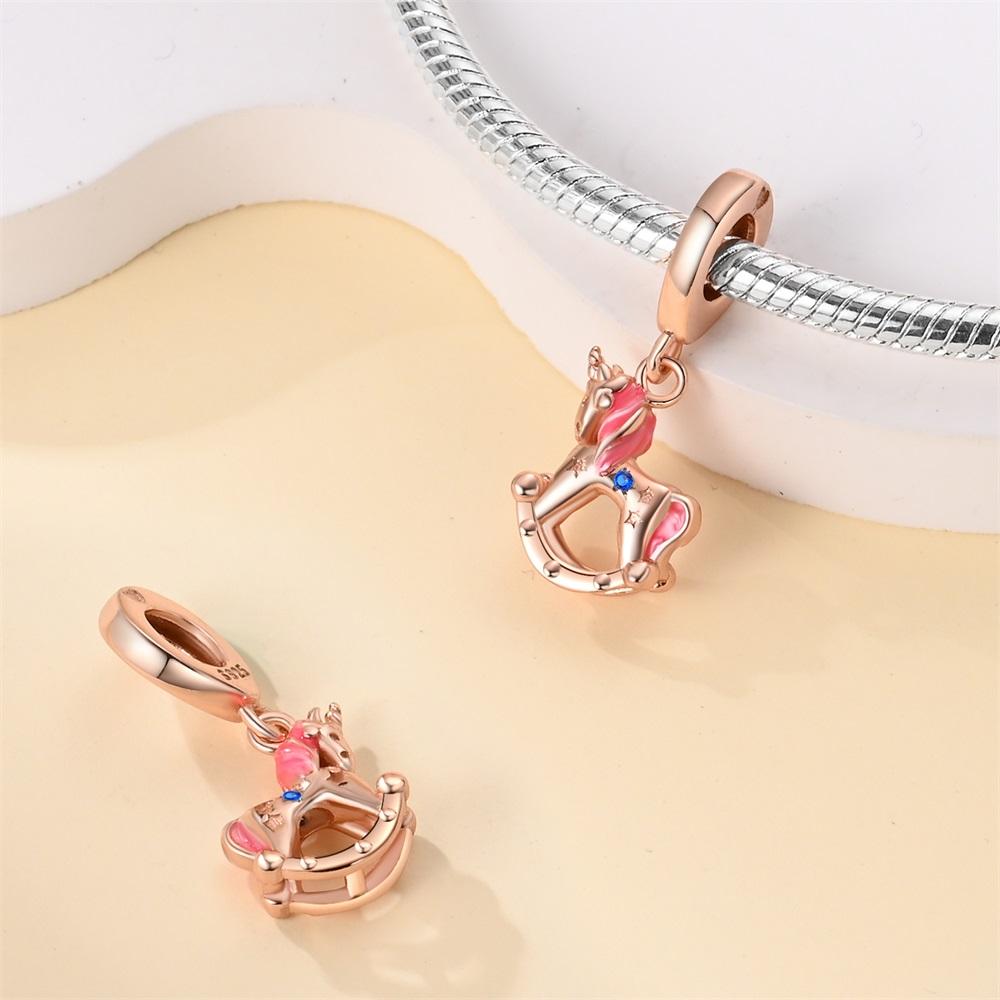 Original Copper Charms Luxury Rose Gold Dreamy Horse Pendant Beads Fit Bracelet Diy Women Making Delicate Gift