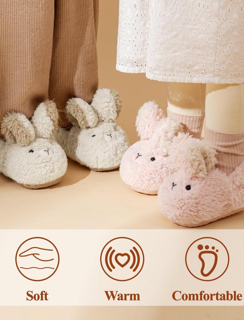 AIEOE Room Slippers for Girls and Fluffy Rabbit Cold Weather Size 14cm Kids' Shoes, Fall/Winter Boys, Warm, Cute, Design, Protection, Non-Slip, Pink,