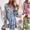 Dame Mote Bohemsk Blomstertrykk V-hals Mini Kjoler Casual Løse Elegante Damer Strandfest Flare Erme Kjole