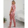 Floral Print Satin Pajama Set Smooth & Comfort Short Sleeve Button Lapel Top & Cozy Long Pants Women's Loungewear & Sleepwear