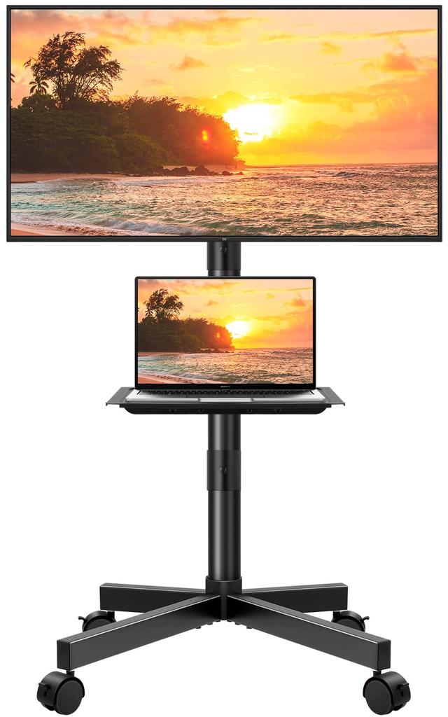 KTONER Carucior TV mobil Suport TV cu role inch LCD compatibil cu LED-uri Reglabil in inaltime cu raft Incarcare maxima VESA 400x400mm carucior TV mobil