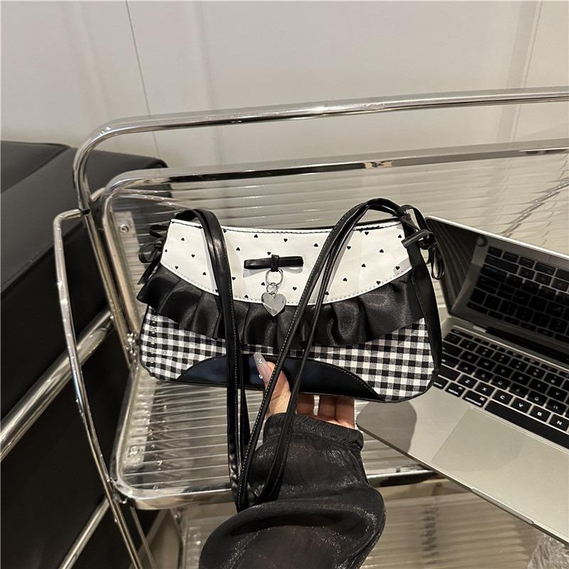 Cute Lace Bow Splicing Armpit Bag, New Girl Travel Polka Dot Single Shoulder Oblique Span Bag