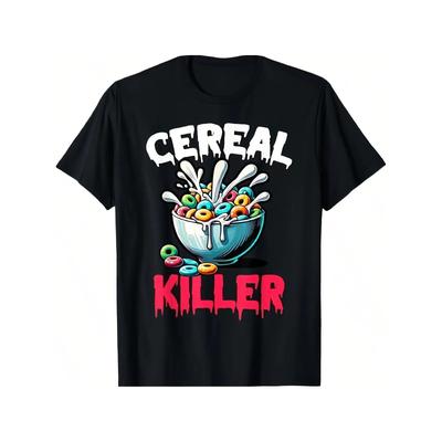 Men’s “Cereal Killer” Cereal‑Bowl‑Murder‑Scene Cotton Graphic T‑Shirt