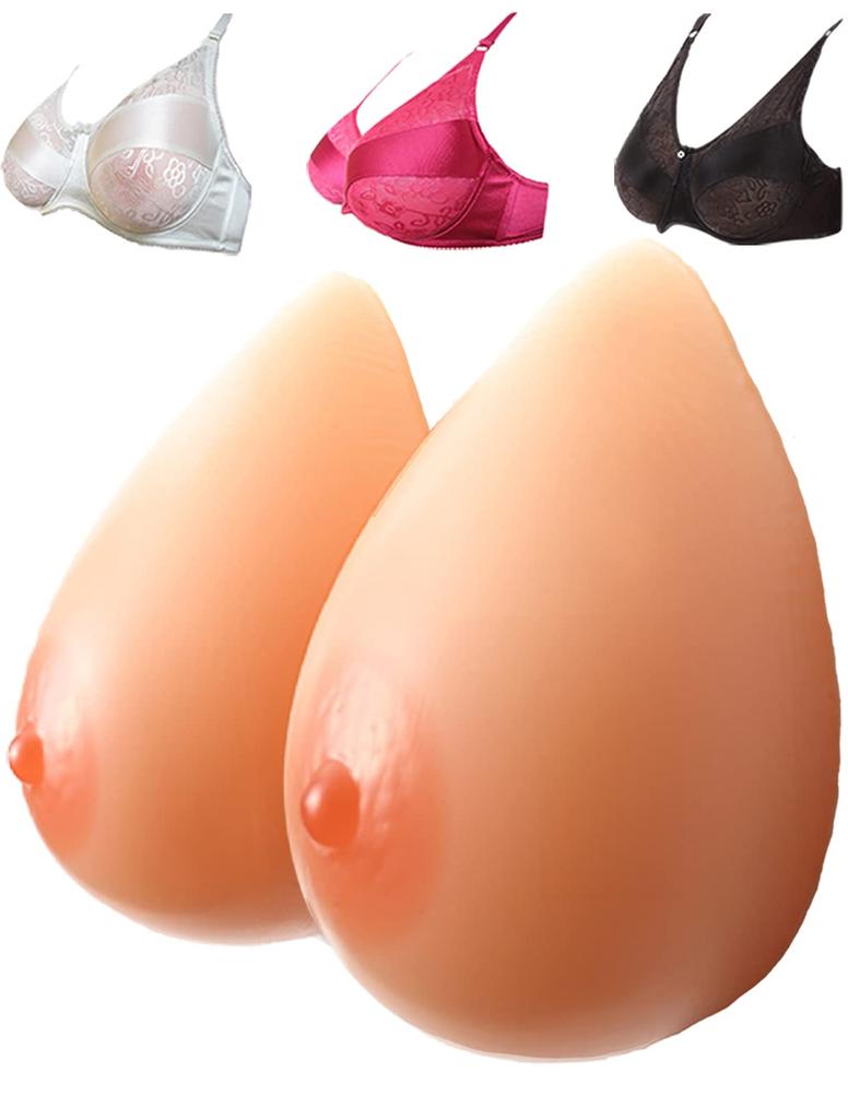 Silicone Breast and Bra Set for and Bust Enhancement x 2 [Nauhiya] Crossdressing, Cosplay, (Large (400g pieces, C-D cup), White)