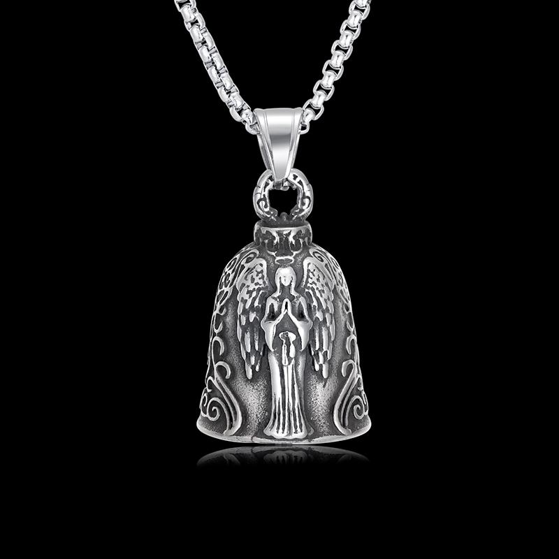 Retro Punk Goddess Angel Wings Bell Pendant Motorcycle Ride Rock Exhibition Party Jewelry Accessories Amulet Necklace