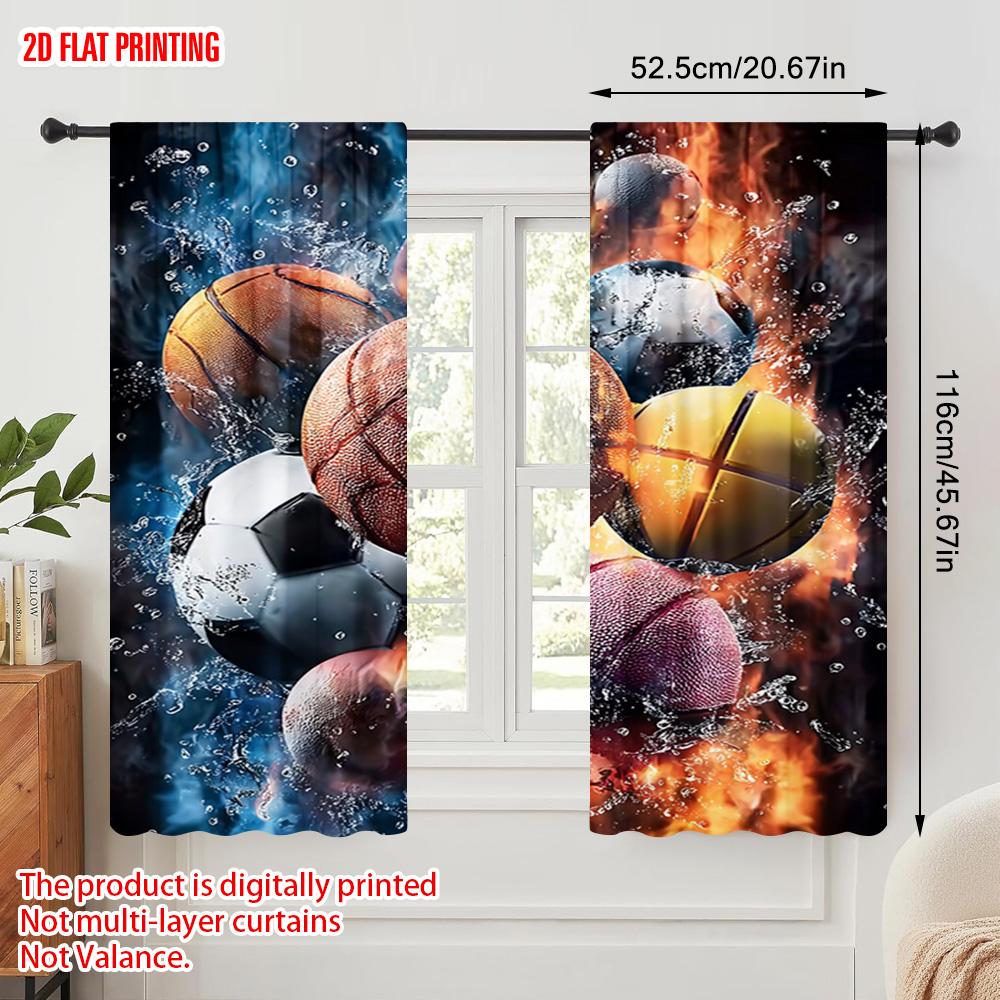 2pcs,2D plane printing Creative Curtains Basketball_ Soccer & Football Design Polyester Woven (without rod) Decorations For Home