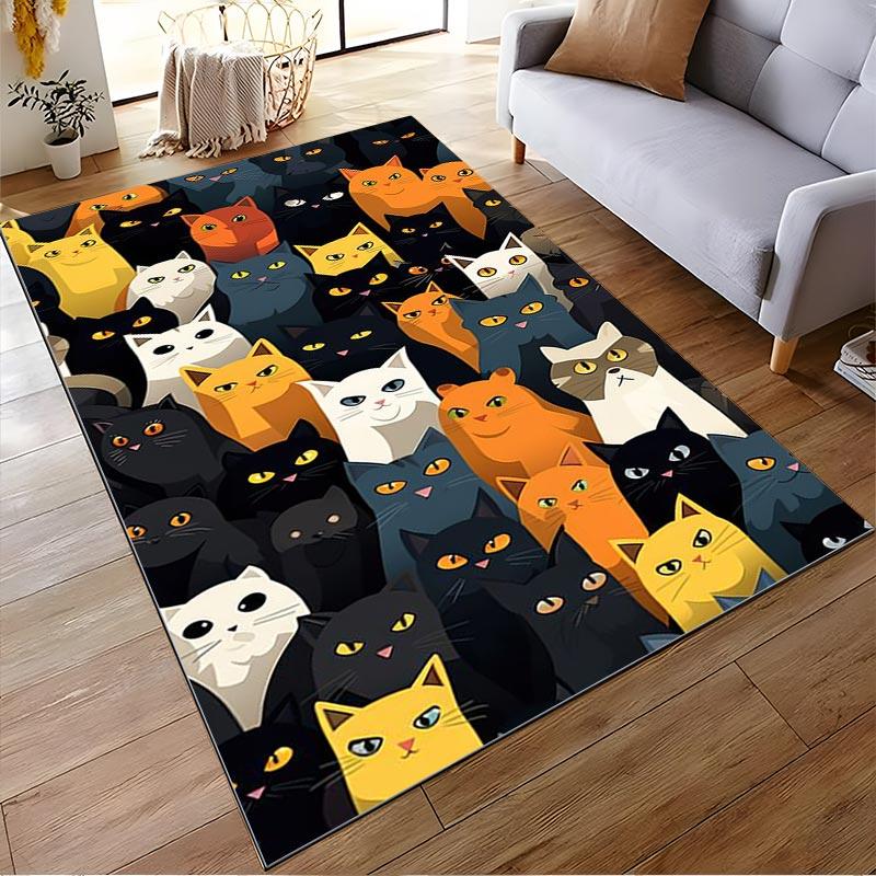 Colorful Cartoon Cat Pattern Creative Rug for Living Room Decor Suitable for use as an anti-slip for living room bedroom sofas