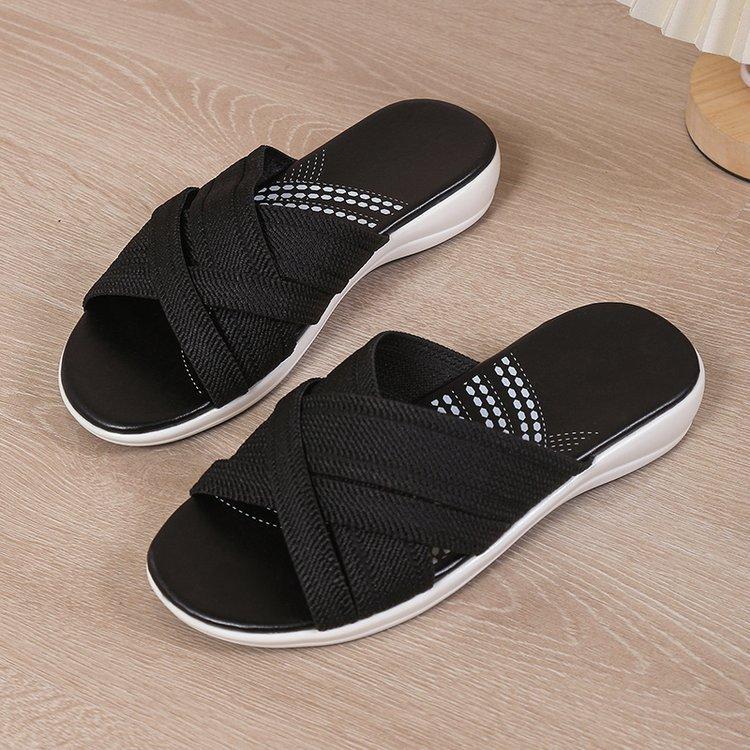 2025 foreign trade women's shoes summer new slope heel fly-woven cross-cool slippers European and American large size round head slippers
