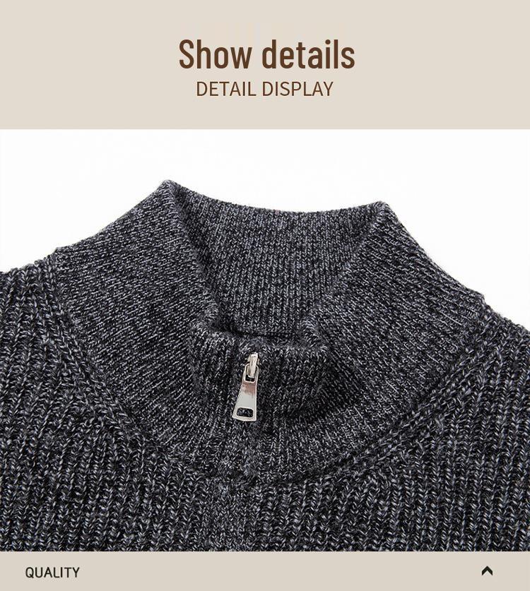 Men's High-Quality Winter Wool Chunky Knit Sweater - Anti-Pilling, Thick, Zipper Base Layer