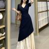 Elegant Plus Size Patchwork French Short-Sleeve Dress - Spring/Summer 2026
